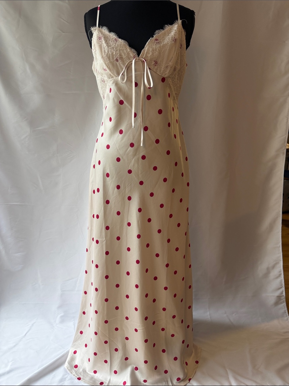 Jessica Simpson Cream Slip Dress with Pink Polka Dots NWT Sz L